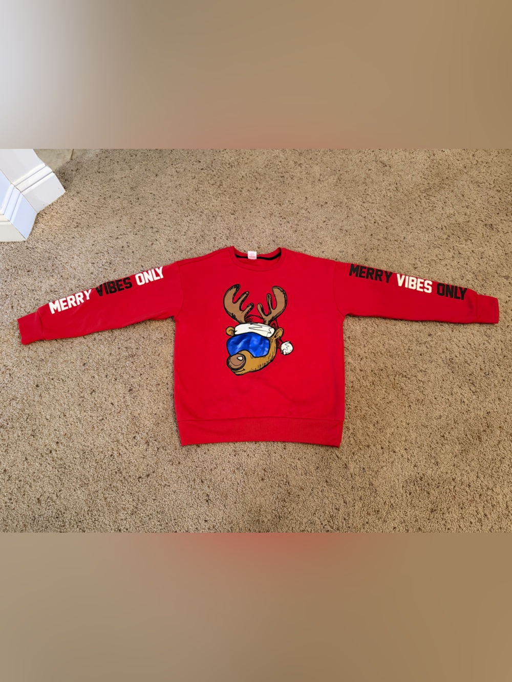 Holiday Time Youth Boys Red 'Merry Vibes Only' Reindeer Sweatshirt